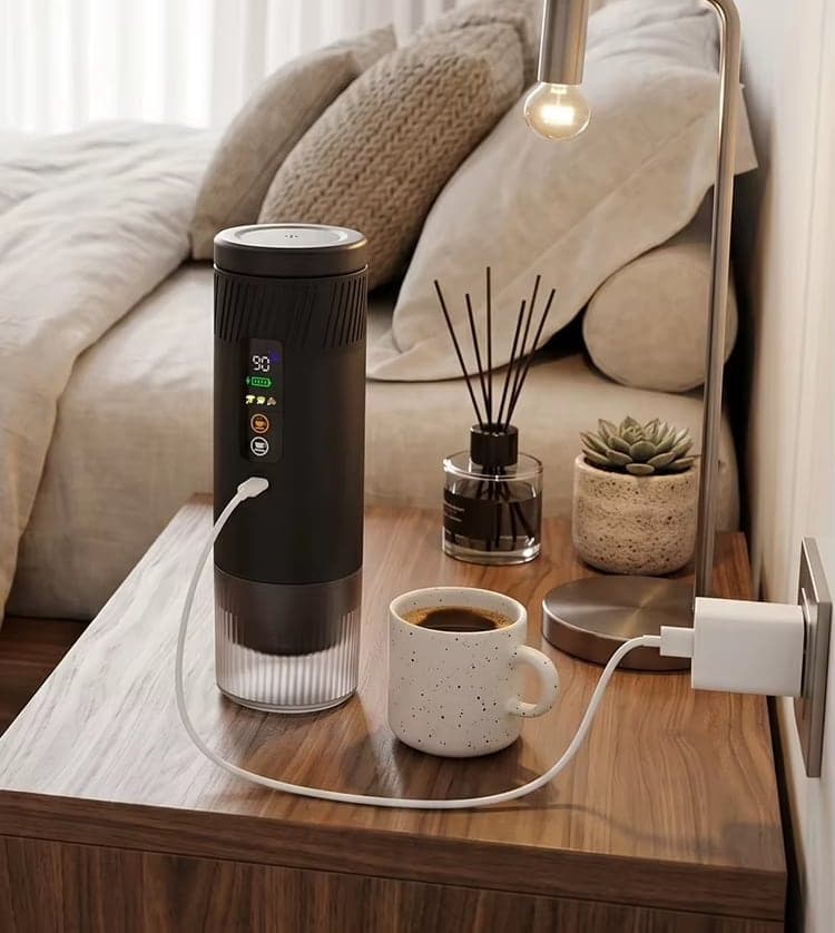 La machine en charge USB-C sur une table de nuit